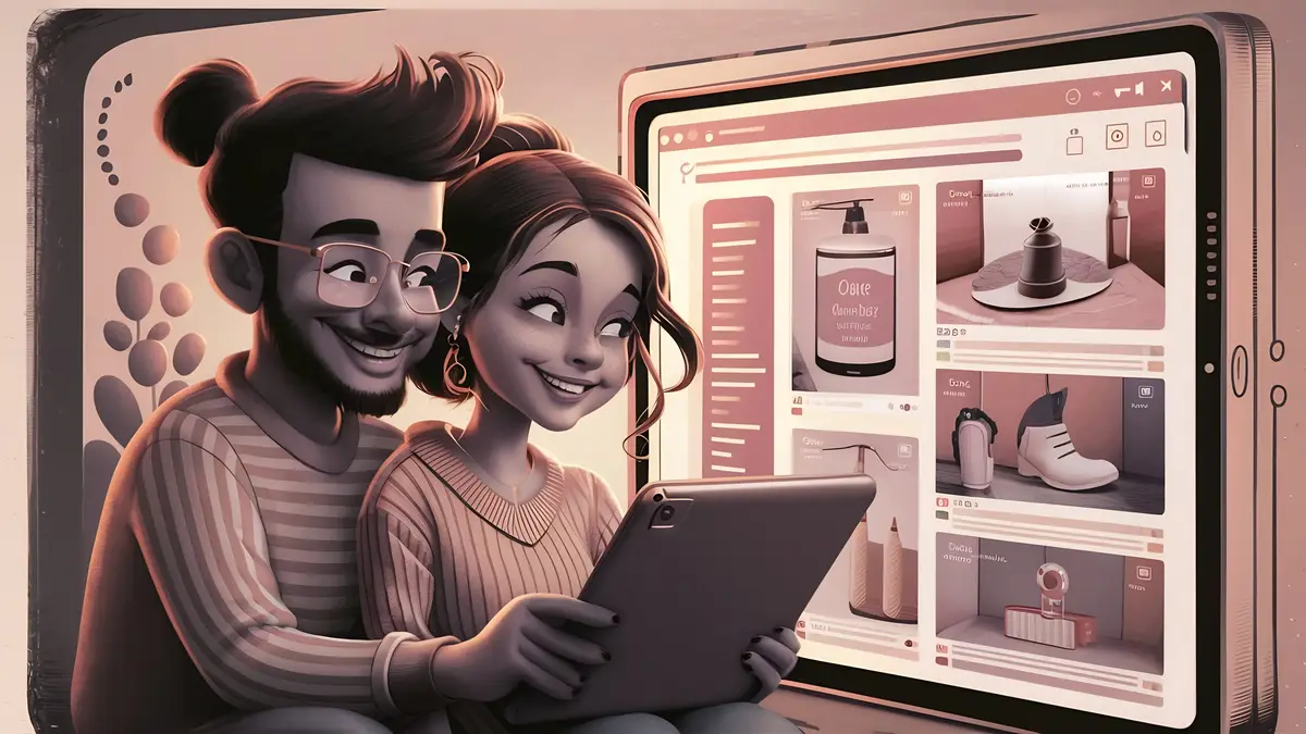 Cute couple looking to buy online products