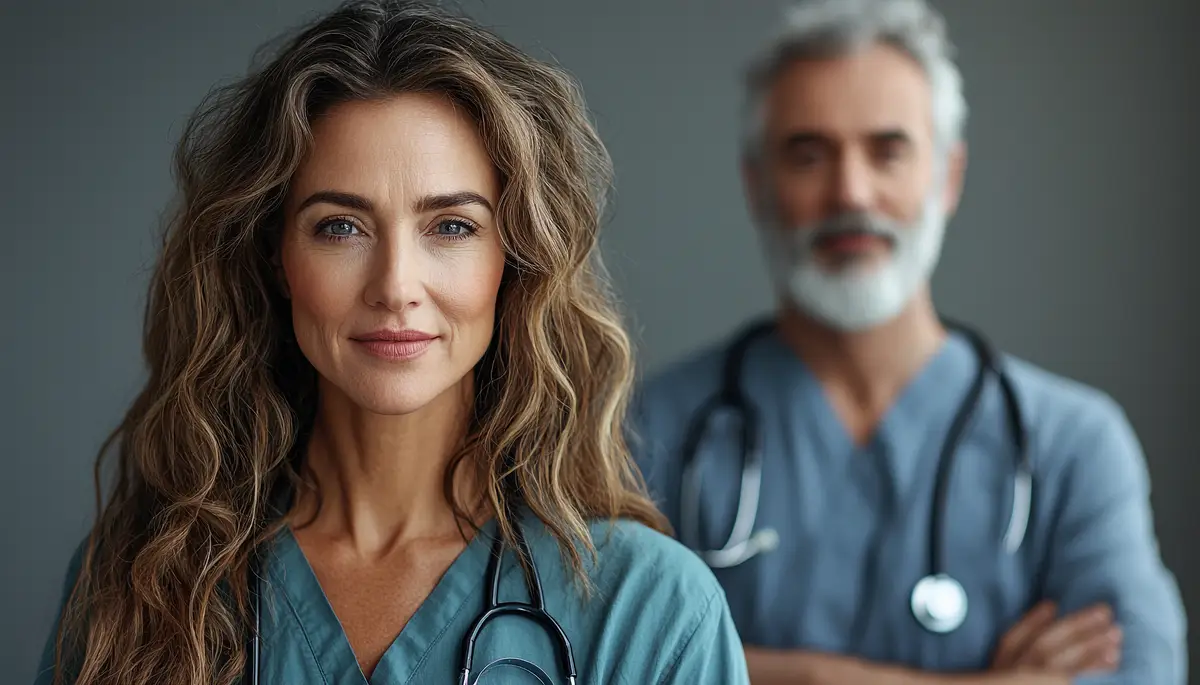 Smiling doctor and nurse looking at camera cheerfully generated by AI