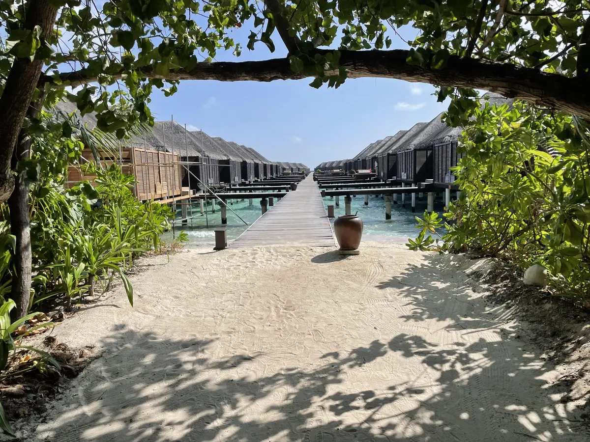 A wooden jetty in a luxury resort baa atoll maldives
