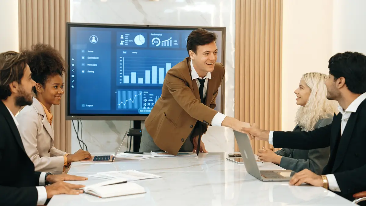 Ornament meeting room business people hand shaking together