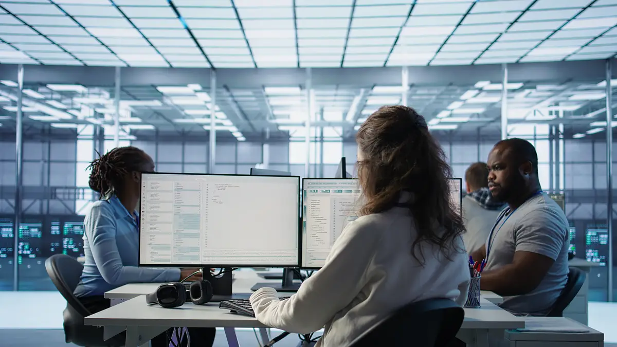 Admin arriving in server hub sitting at computer desk