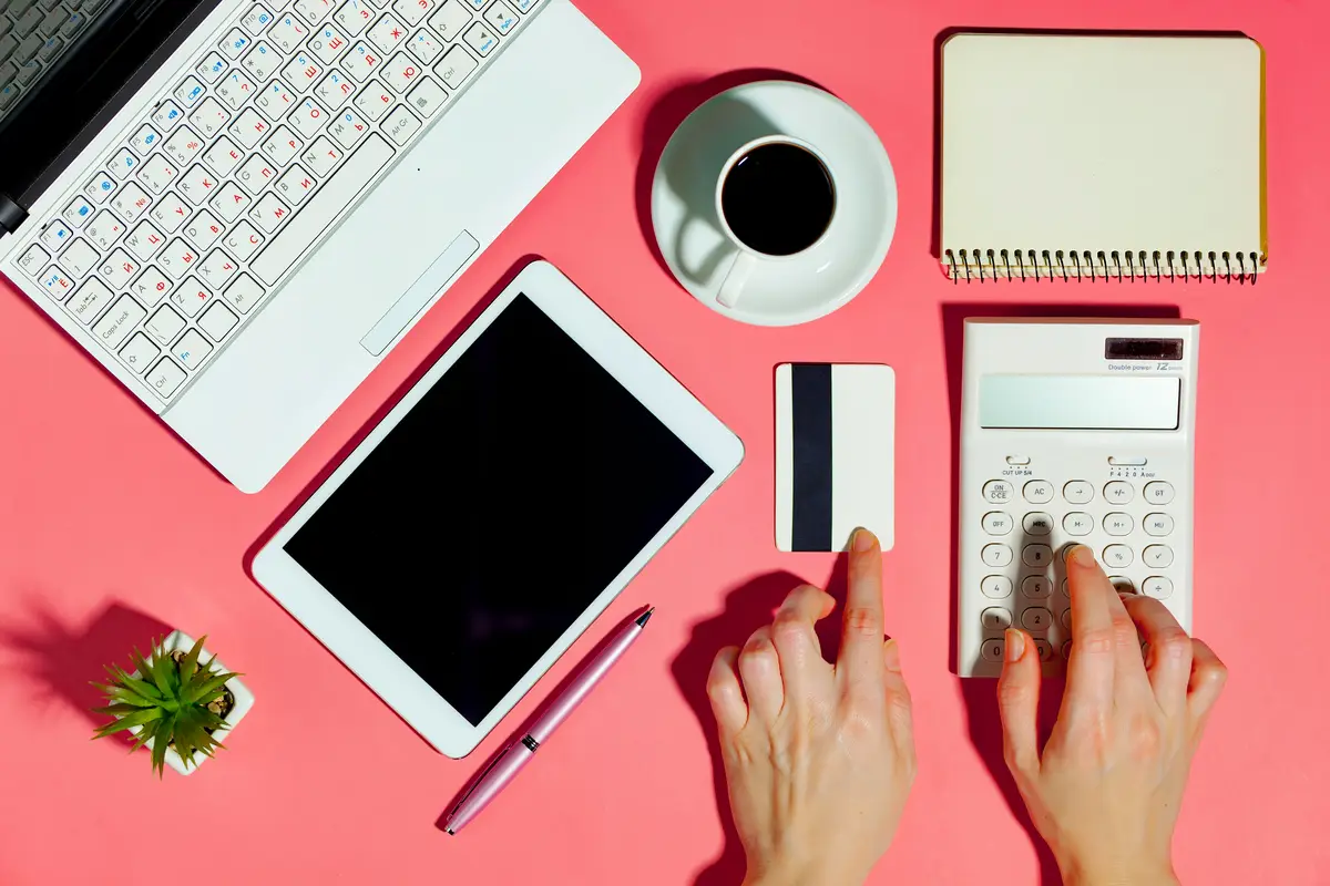 Items for doing business on a bright colored background