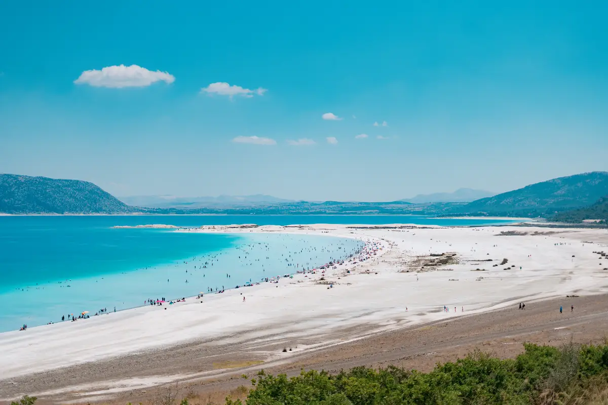 People resting on beach enjoy summer vacation