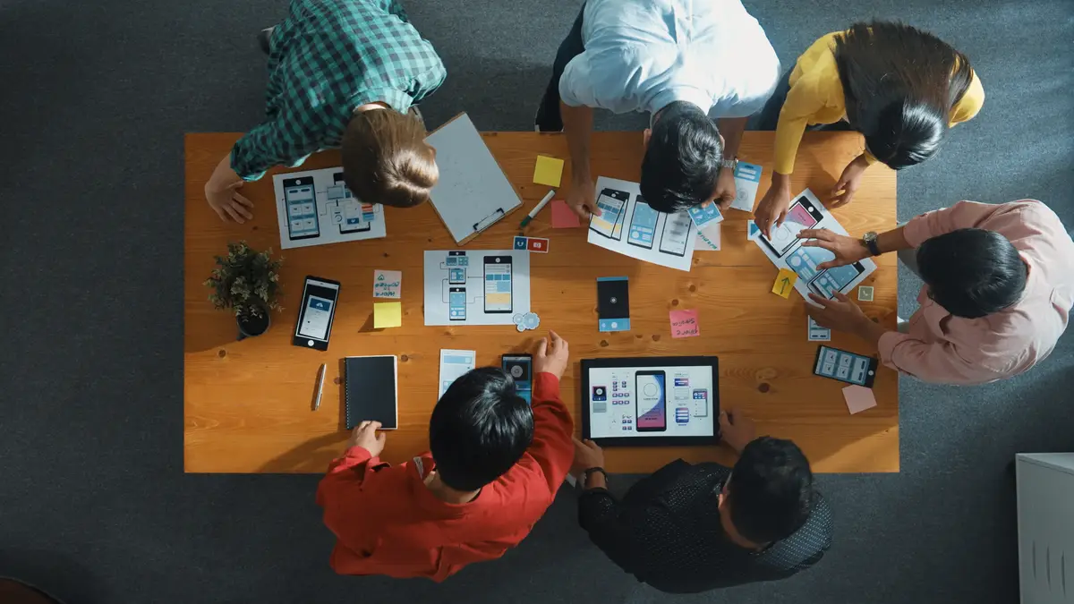 Top view of smart software developer planning software development Convocation