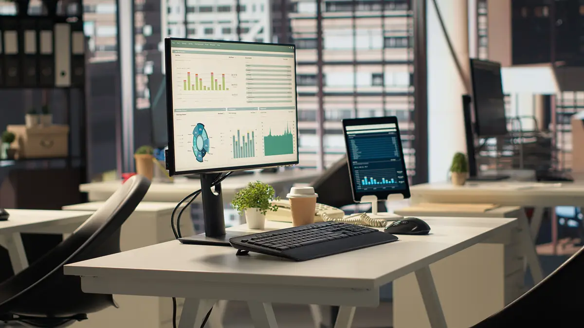 Empty business workplace equipped with modern tech tools to serve an enterprise