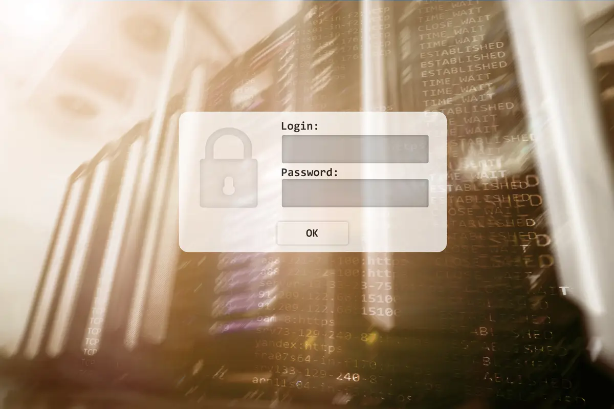Server room login and password request data access and security
