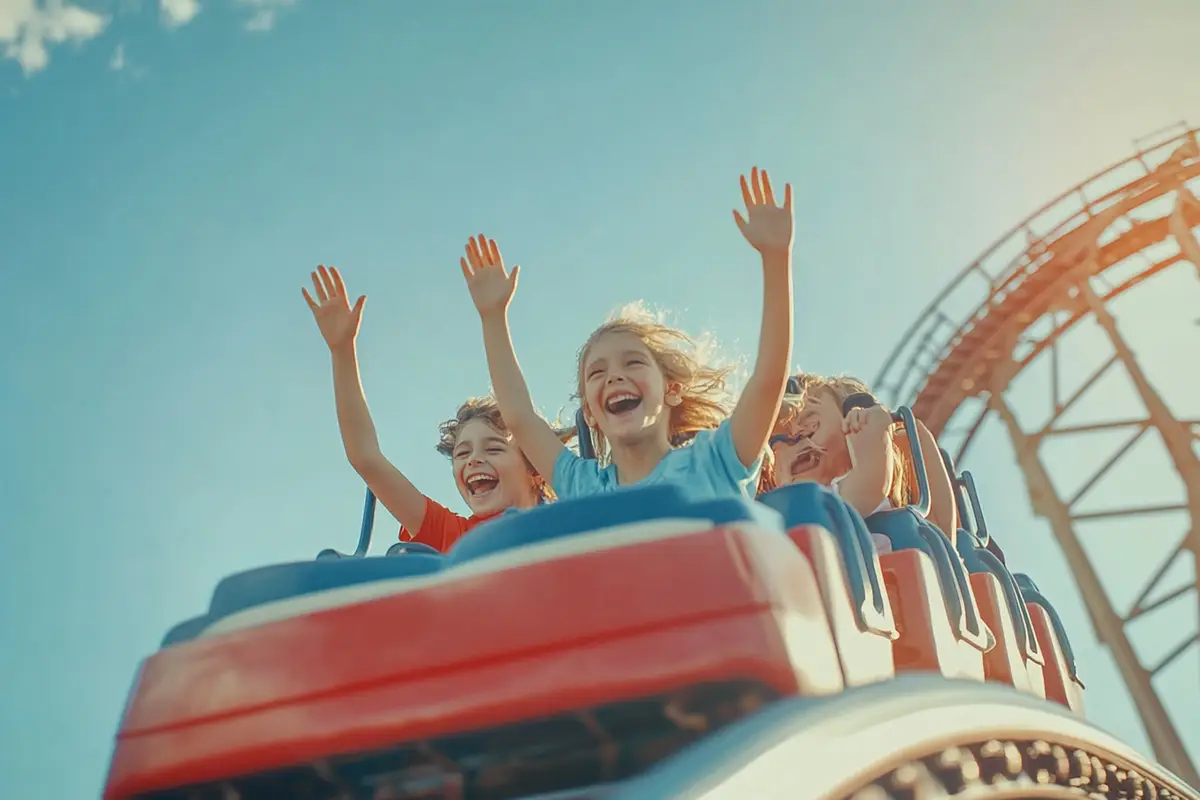 Kids riding roller coasters A Minimalist image of generative ai