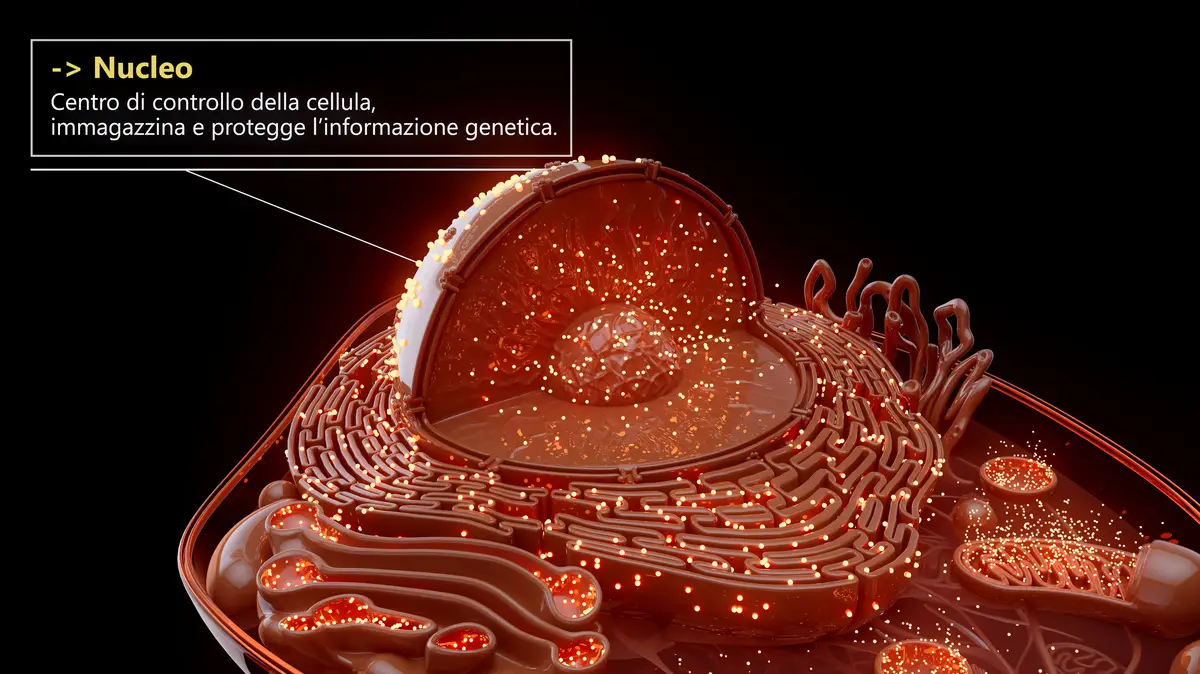3D illustration of the cell nucleus containing genetic material in italian