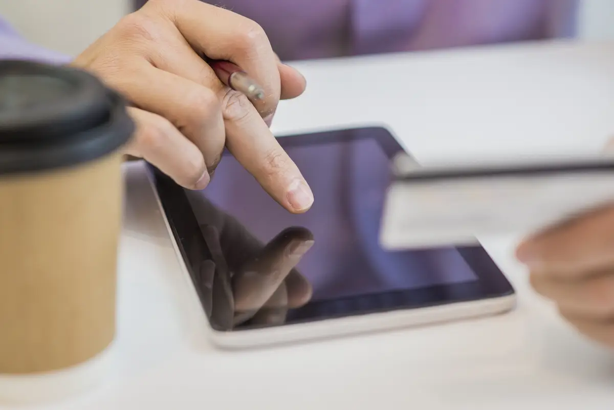Man holding tablet pc and credit card indoor, Shopping Online