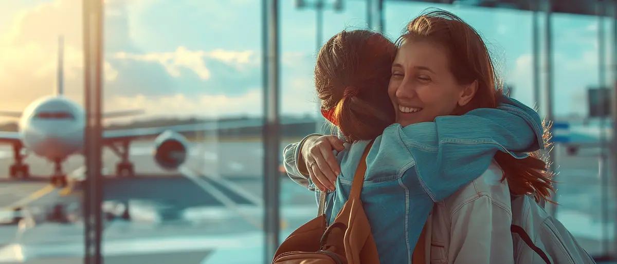 Best Friends Embracing in Bustling City Square