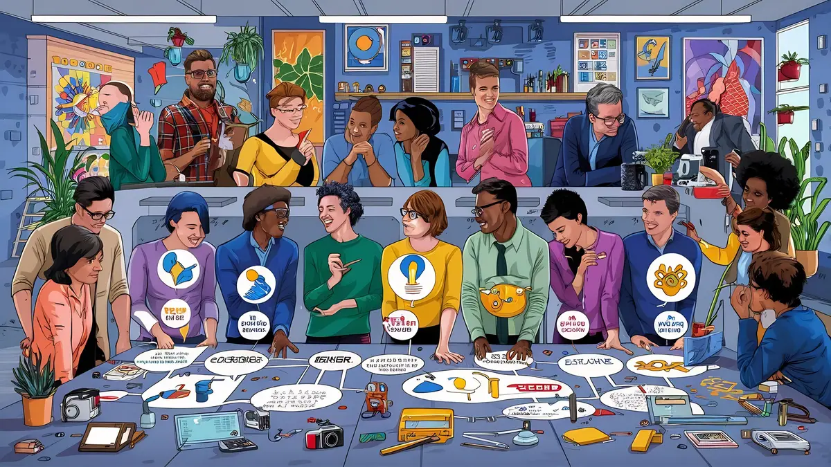 Diverse people with creative idea icons