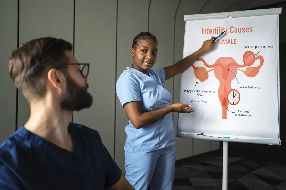 Side view nurse explaining infertility