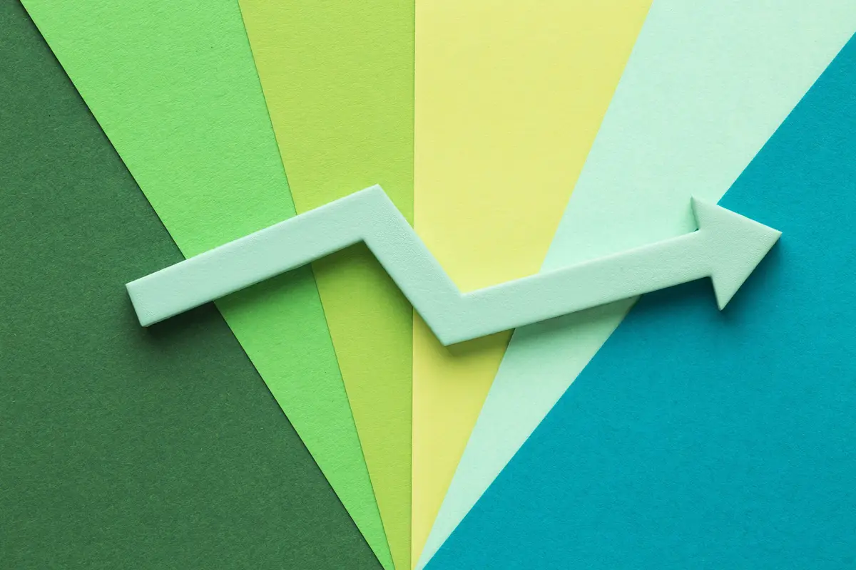 Top view of statistics presentation with arrow