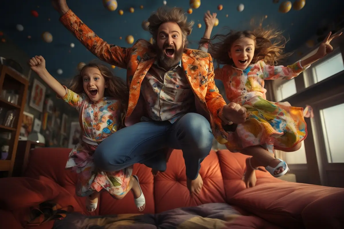 Household Enjoying Sofa Hopping in Recently Acquired Flat Generative AI