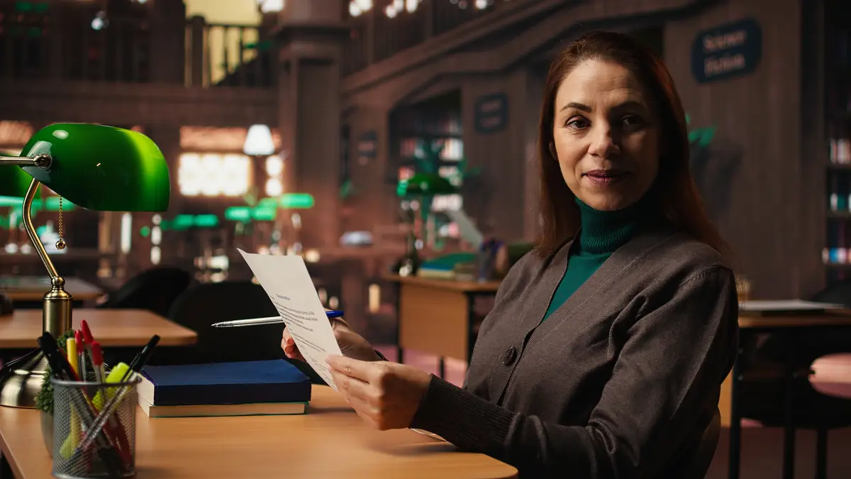 Advogada pesquisando estratégias de marketing jurídico em escritório