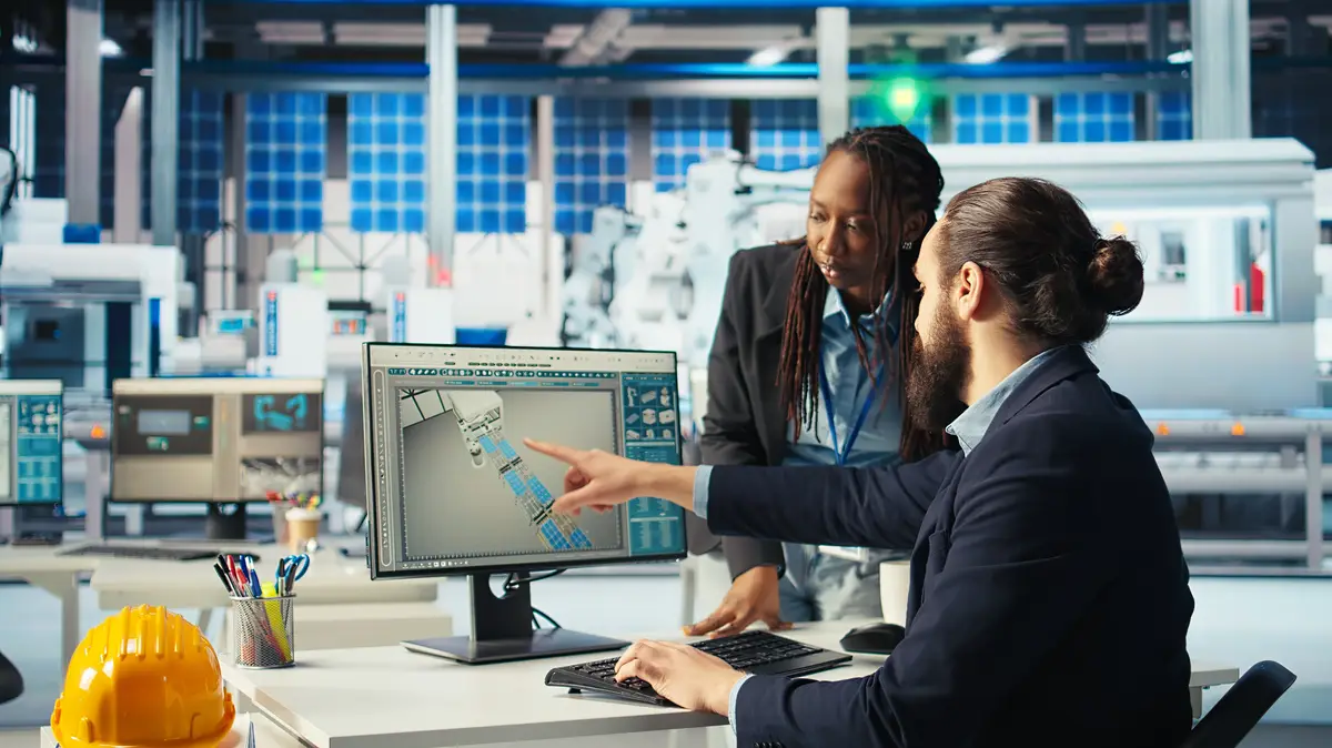 Photovoltaics factory manager delegating tasks to worker