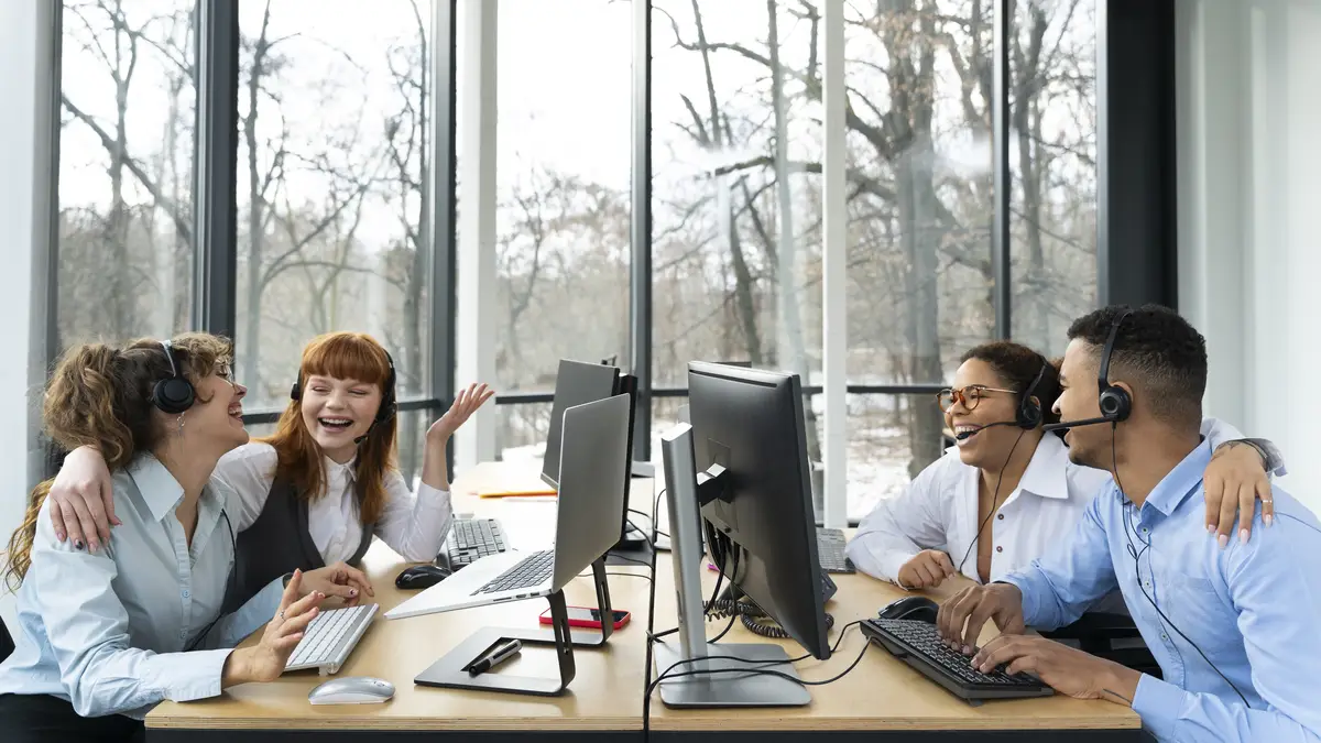People working in call center