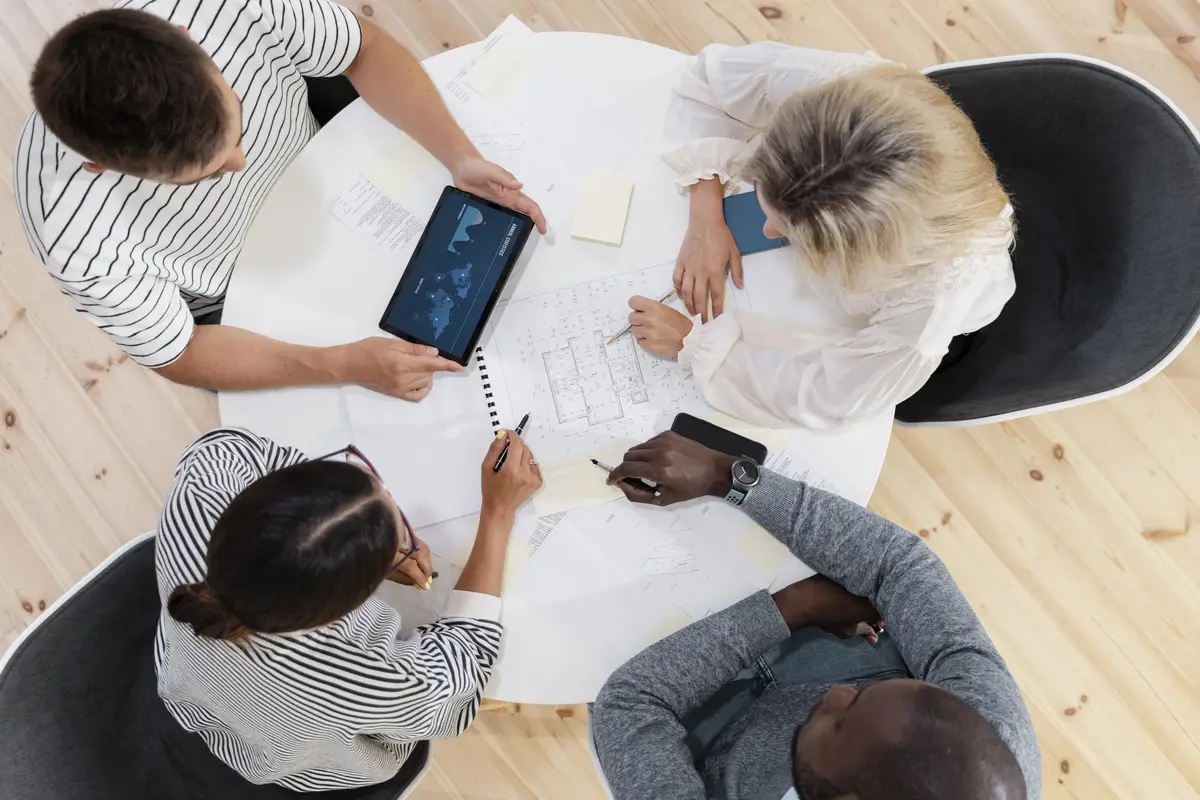 Close up on young colleagues having a meeting