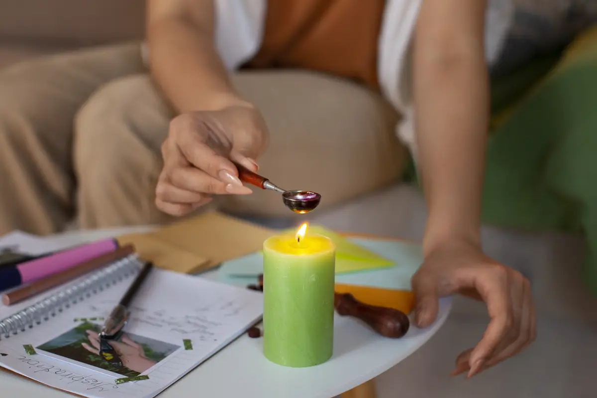 Side view woman doing creative journaling