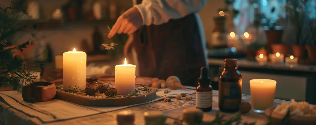 The picture shows detailed about artisan working in candle workshop AIG61