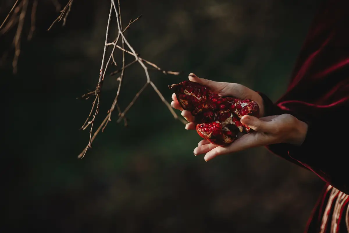 Autumn vibes.  Gothic style. Brunette woman in dark red cloth
