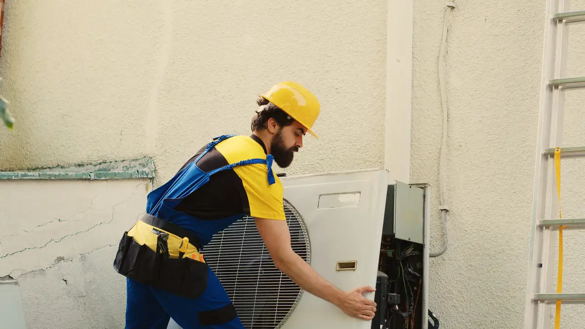Technician dismantling condenser