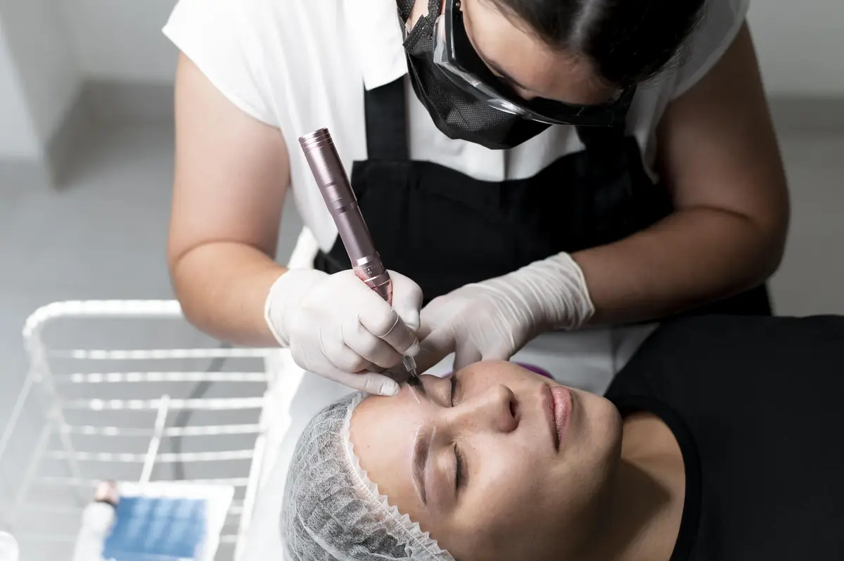 Young woman going through a microblading treatment