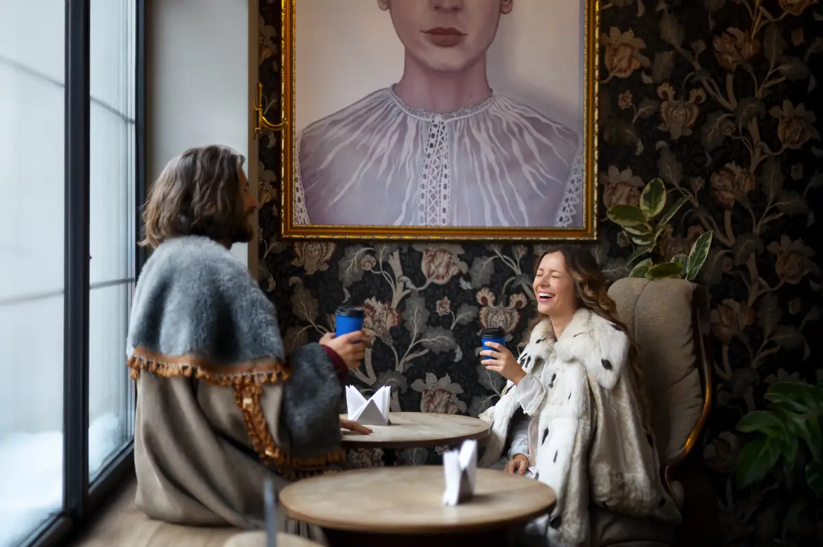 Medieval king and queen posing in real context