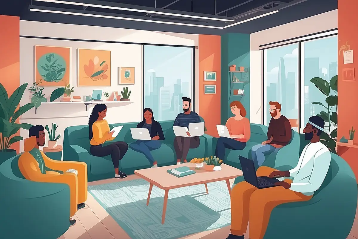 Virtual Break Room Communal Space Vector Design