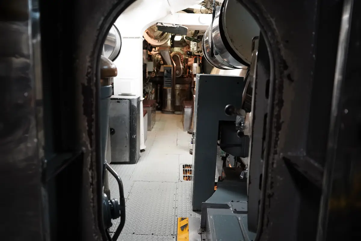 Inside military war submarine warship
