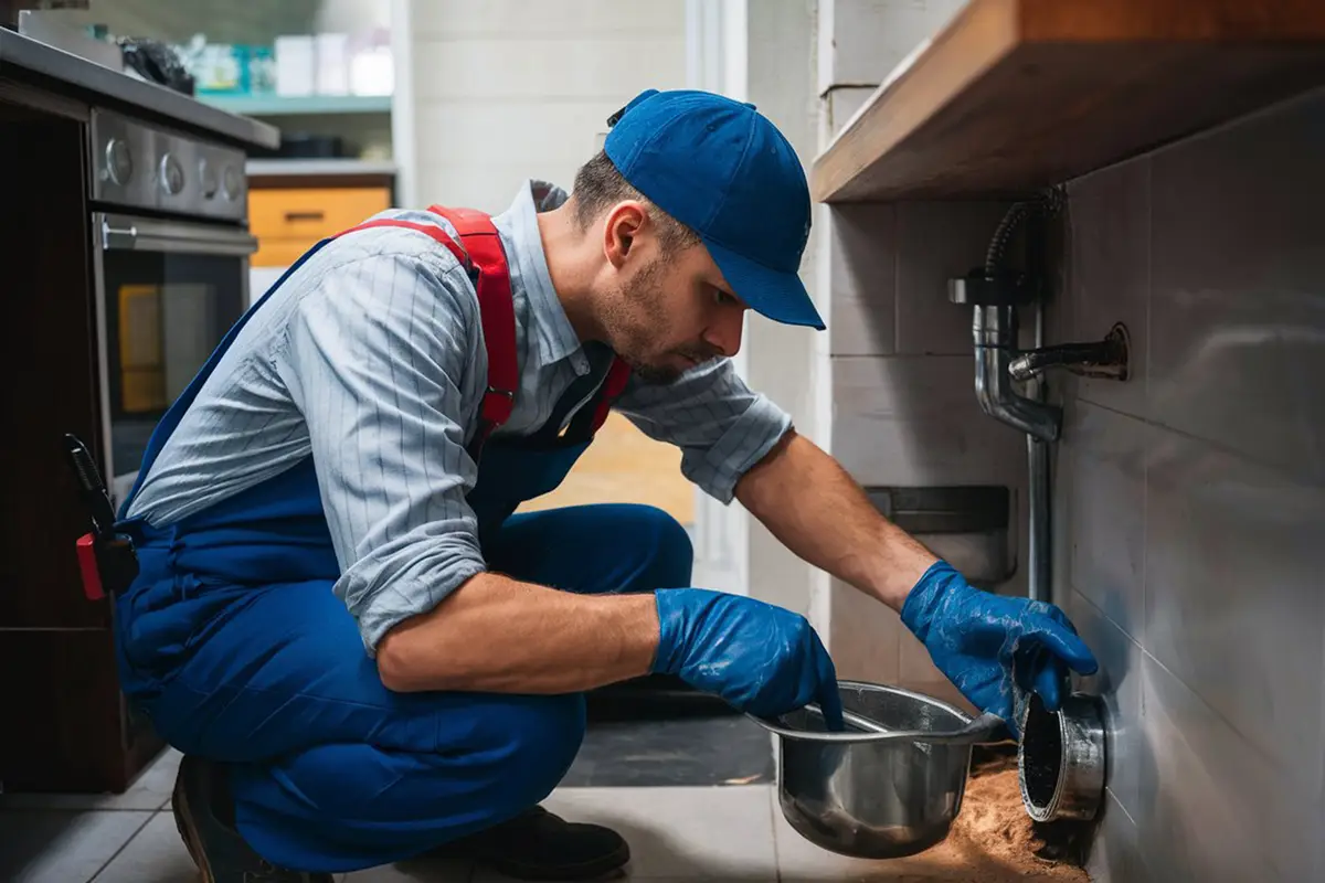 a man in a blue uniform is cooking in an oven