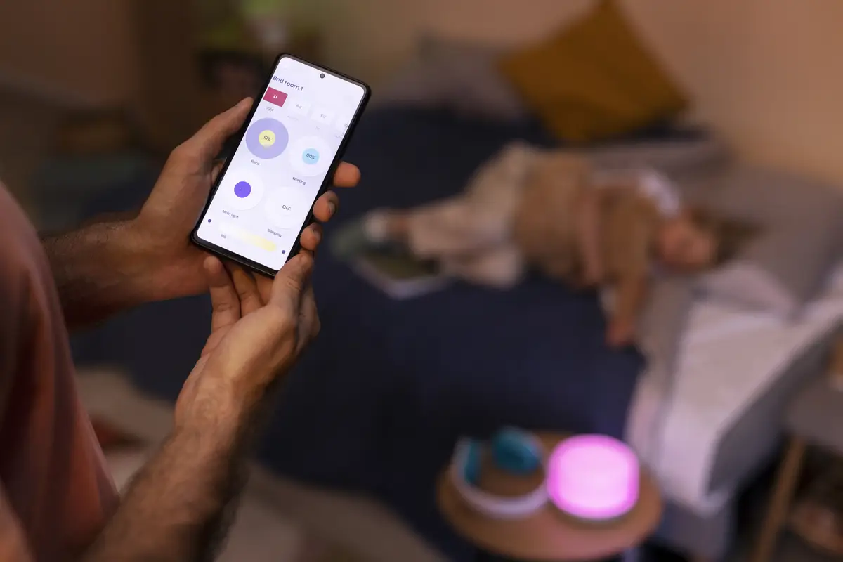 High angle hands holding smartphone