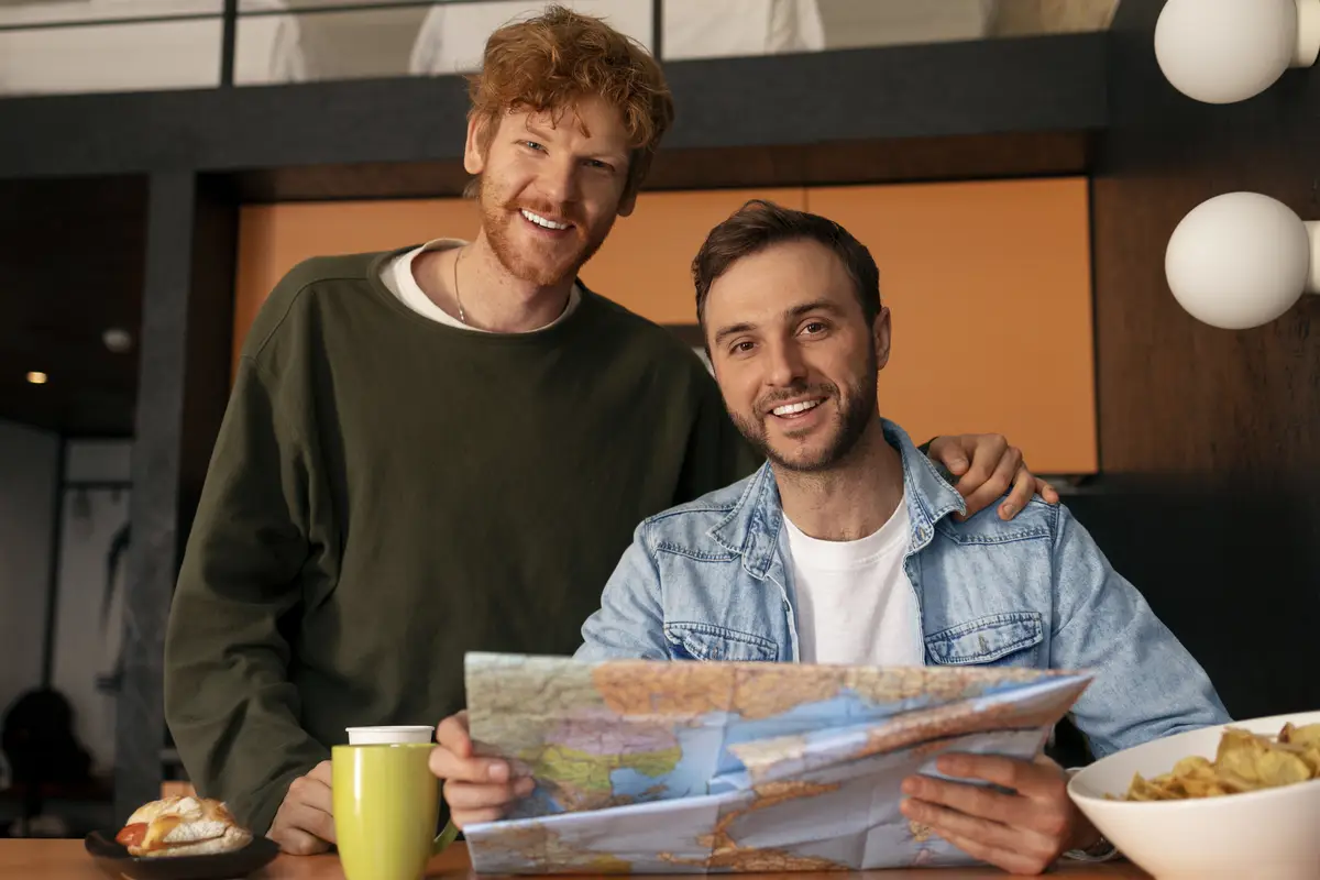 Front view young people in a hostel