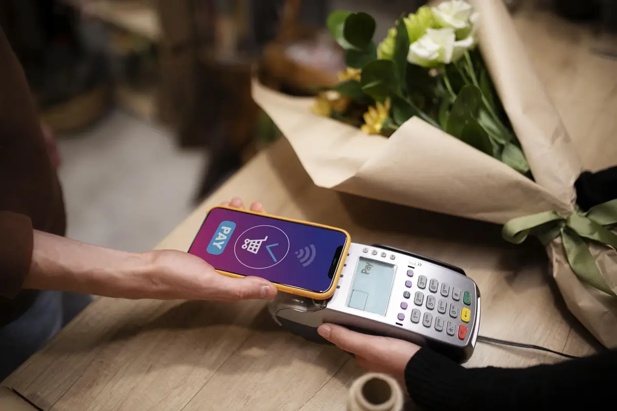 Client paying for a beautiful bouquet of flowers