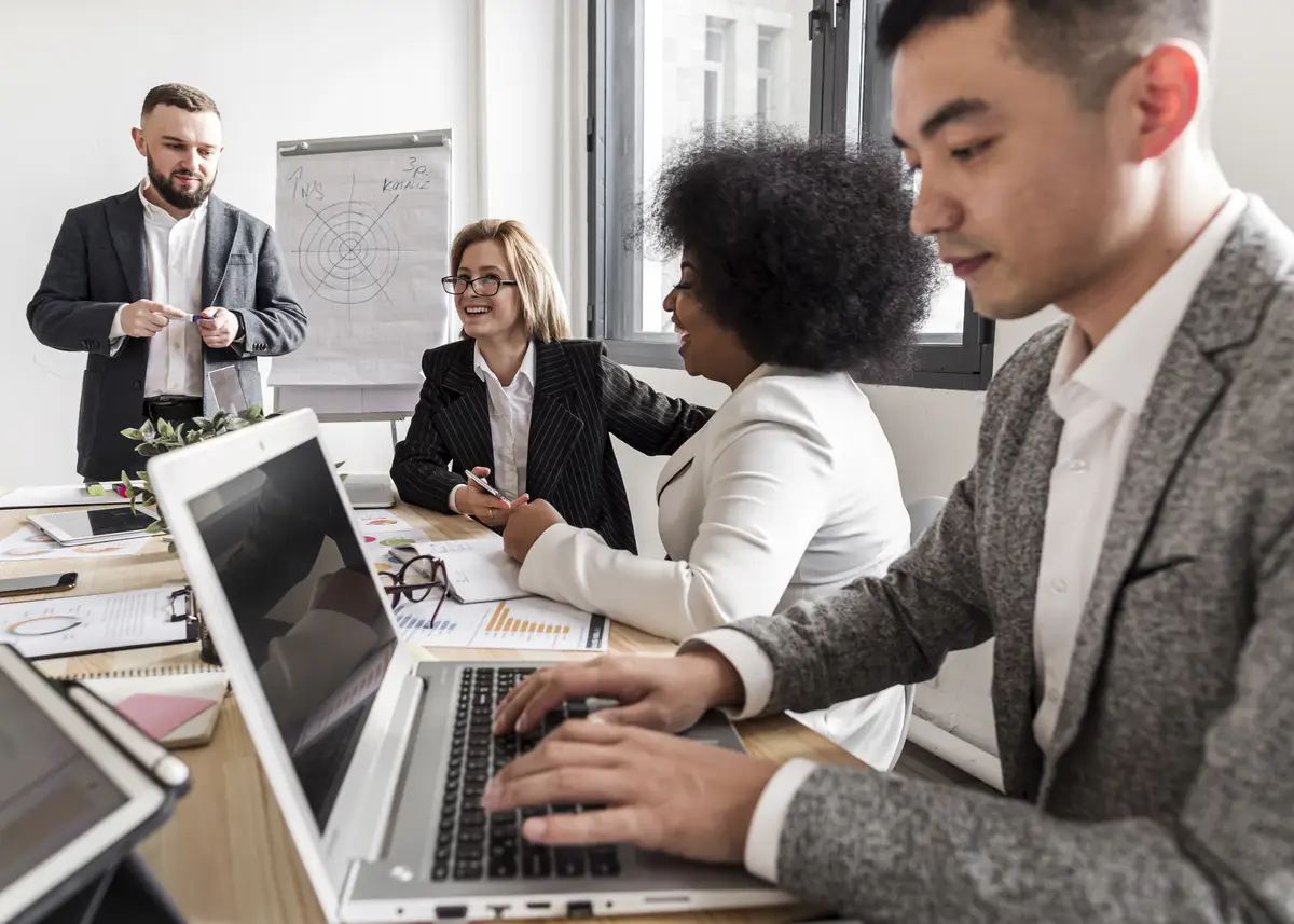 Front view of business people in meeting