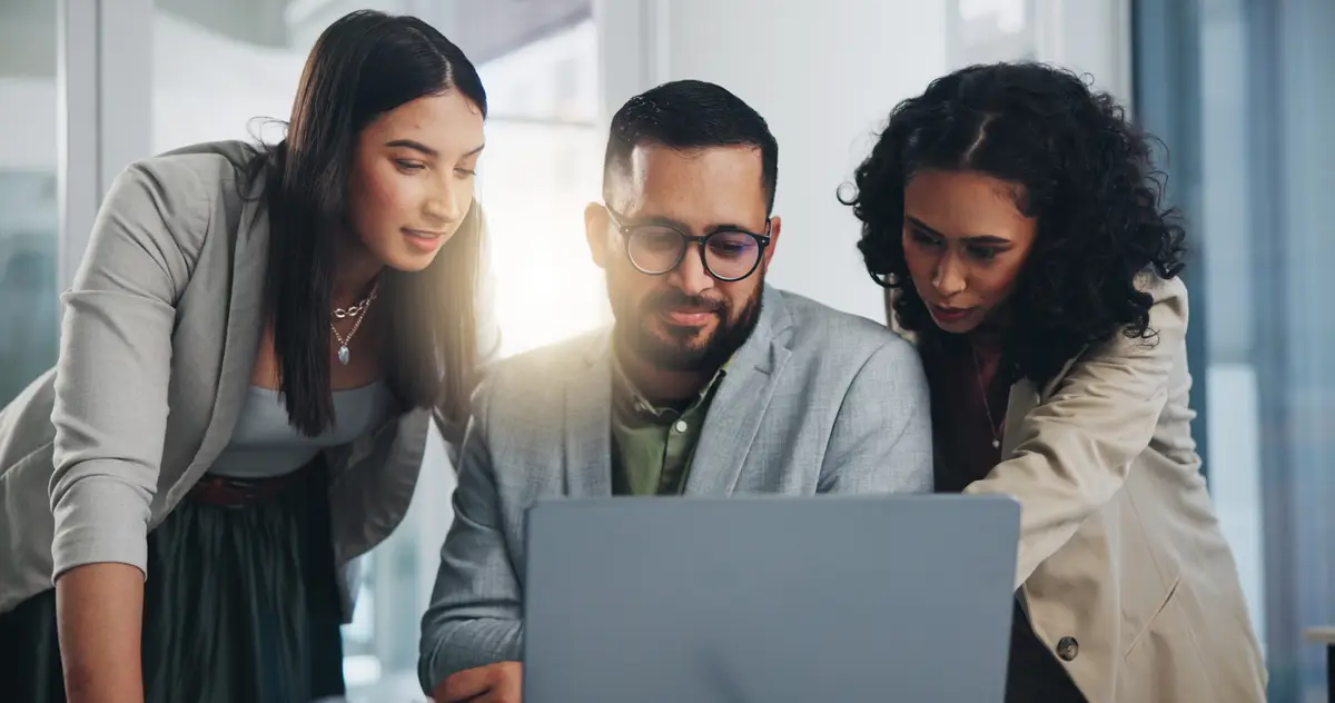 Group people and together for ideas solution or decision for business workplace or company Teamwork winner and technology for coworking collaboration and coworking in online meeting for project