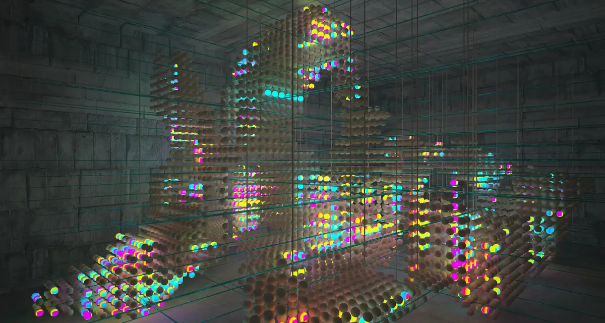 Abstract Smooth Rusted Metal and Concrete Futuristic SciFi interior from an array of spheres