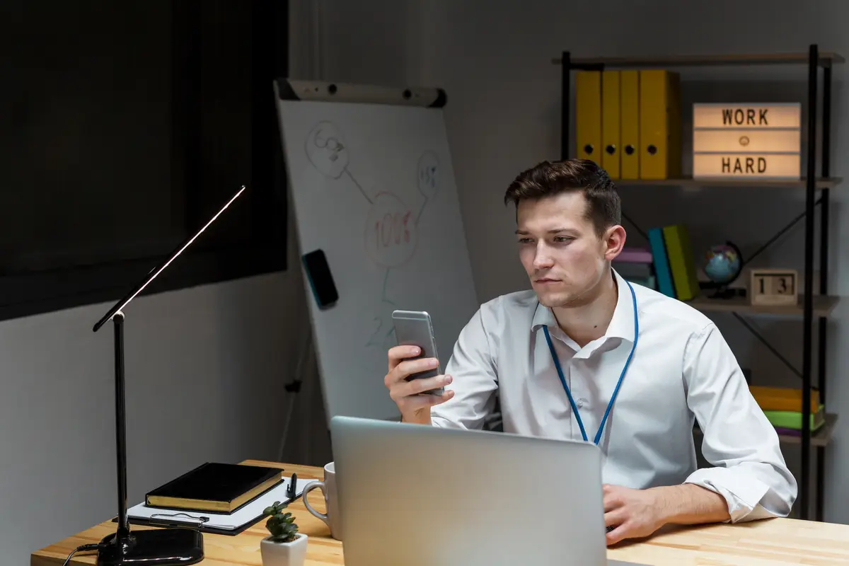 Portrait of entrepreneur working on project at night
