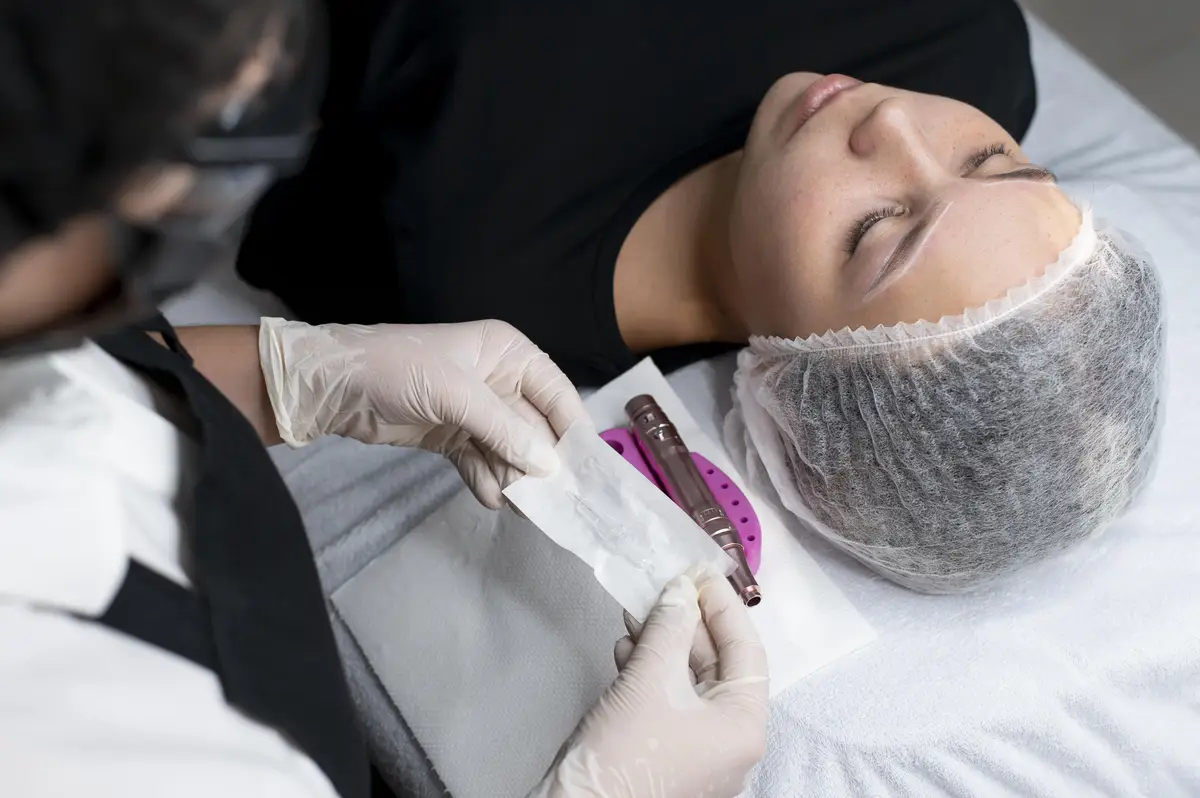 Young woman going through a microblading treatment