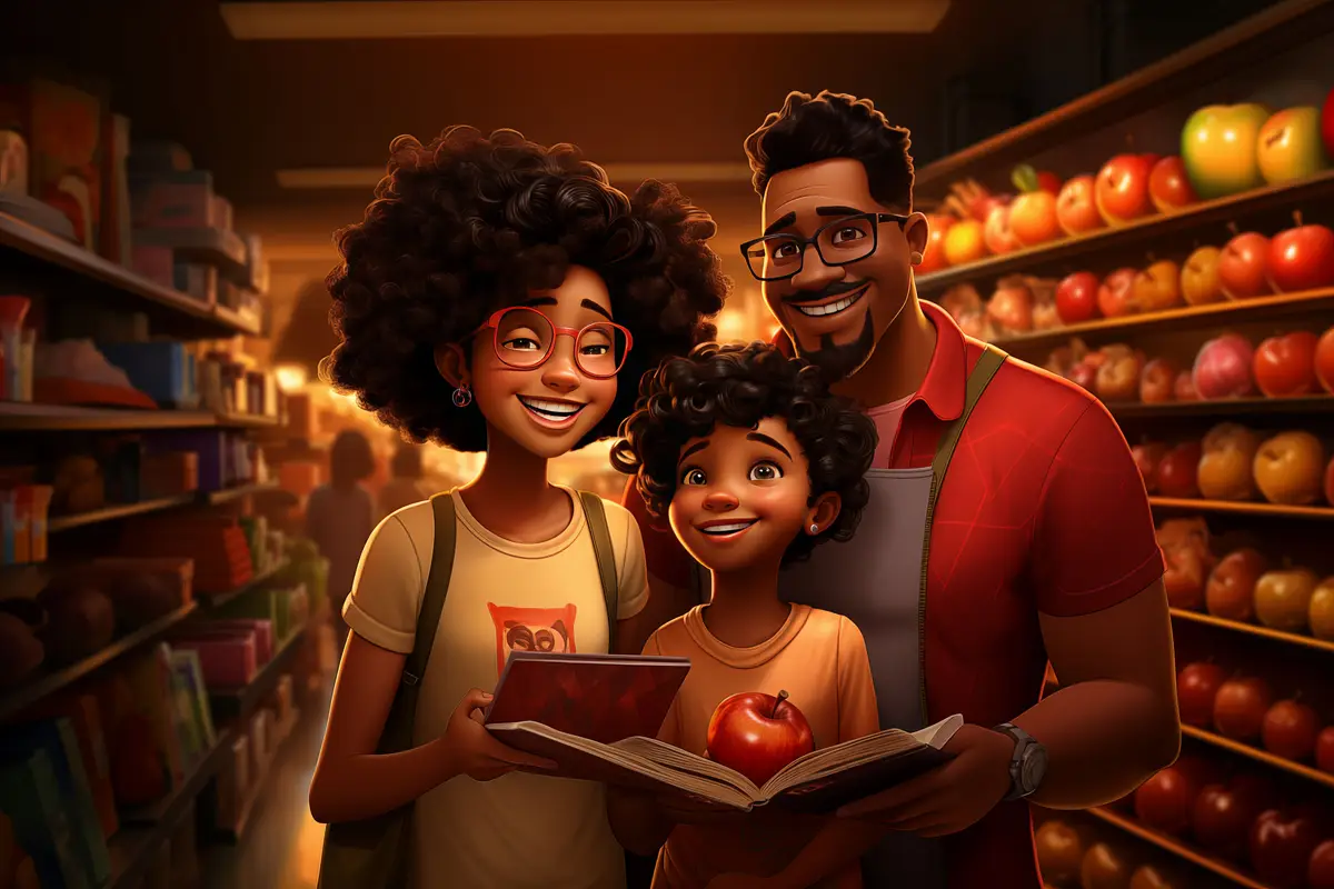 View of cartoon character shopping