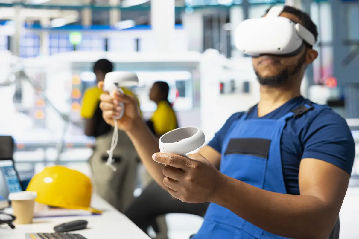 Solar panel factory specialist monitoring production line and performance