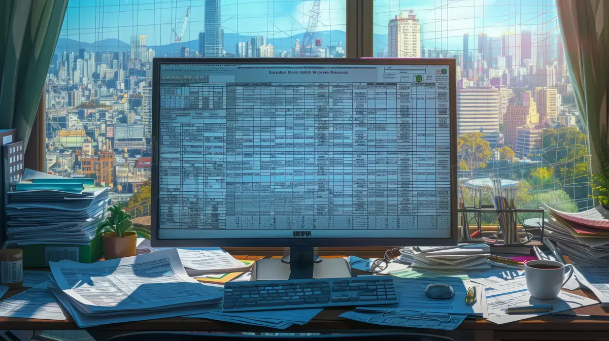 A messy desk with a computer keyboard mouse and papers