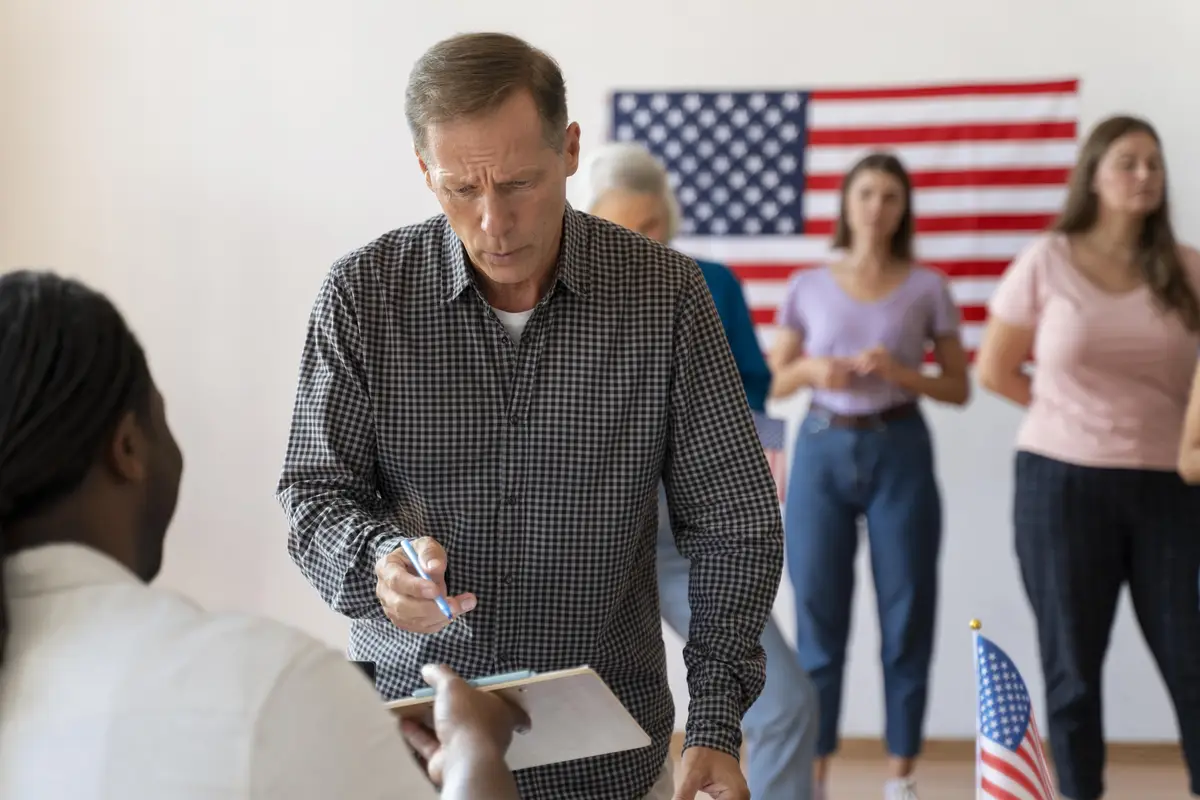 Portrait of man on voter registration day