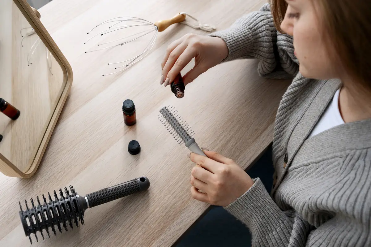 Woman giving herself scalp massage