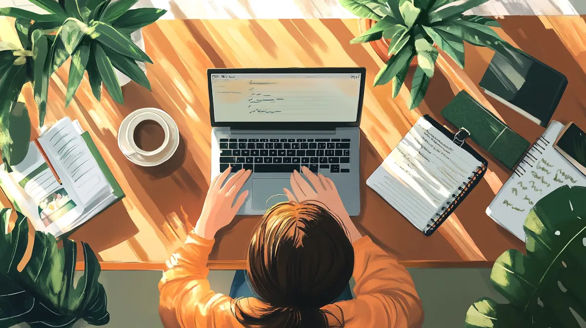 a person is working on a laptop with a note on it