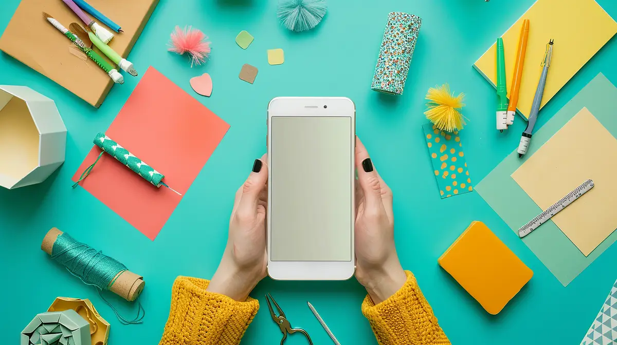 DIY Enthusiast Presenting Smartphone Mockup with Blank Screen