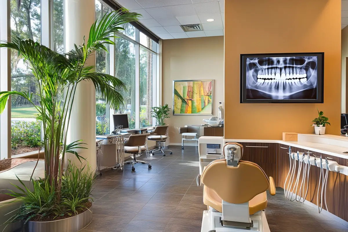 An inviting interior of a contemporary dental office designed Ai photo