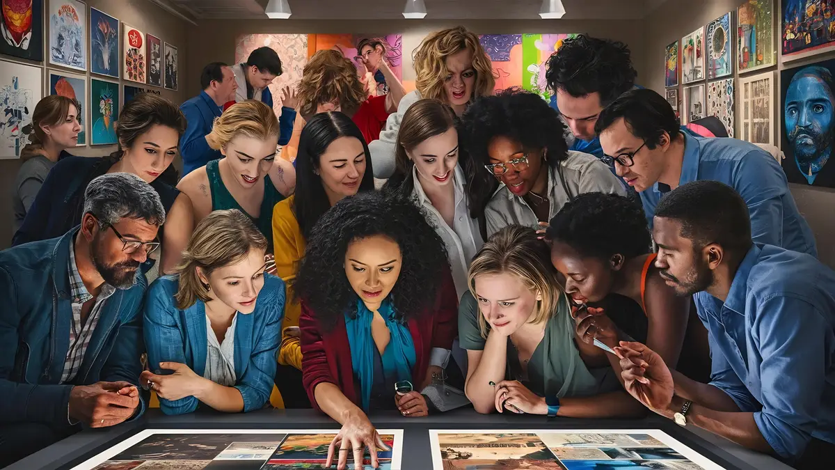 Group of creative people analyzing the result of work