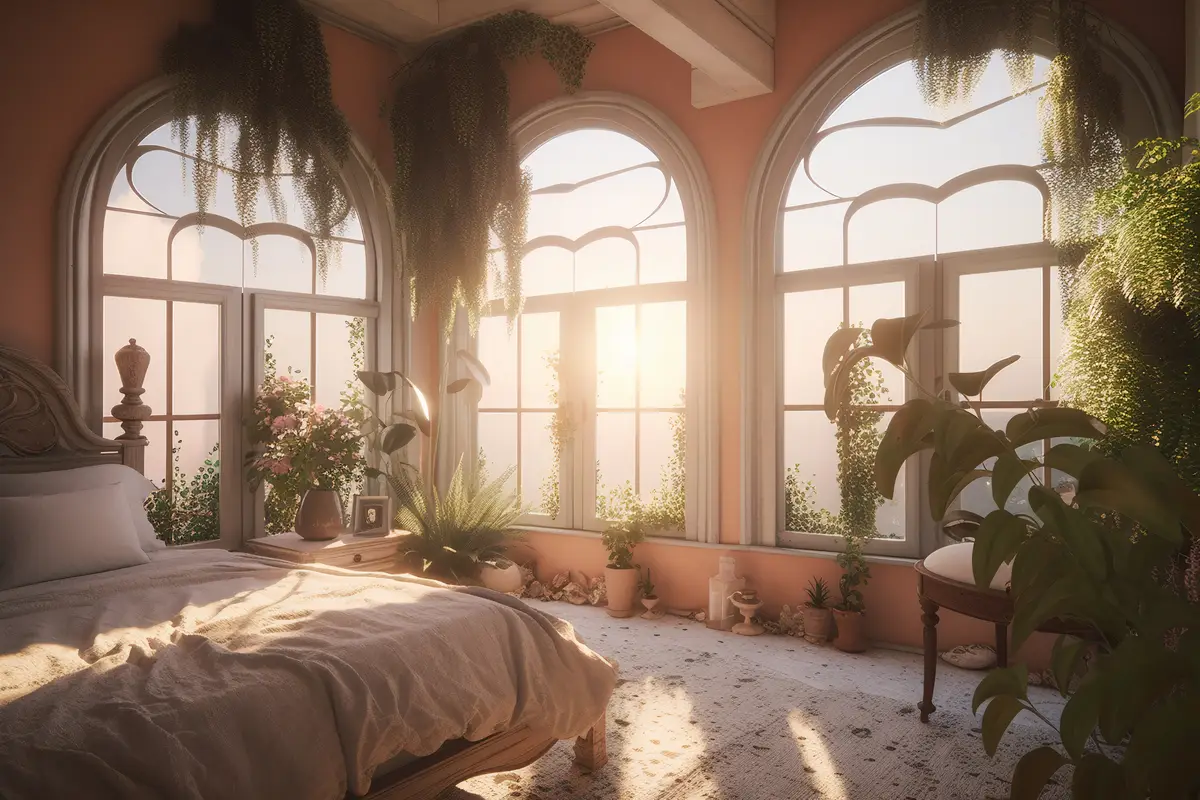 Window in room with surreal and mystical view