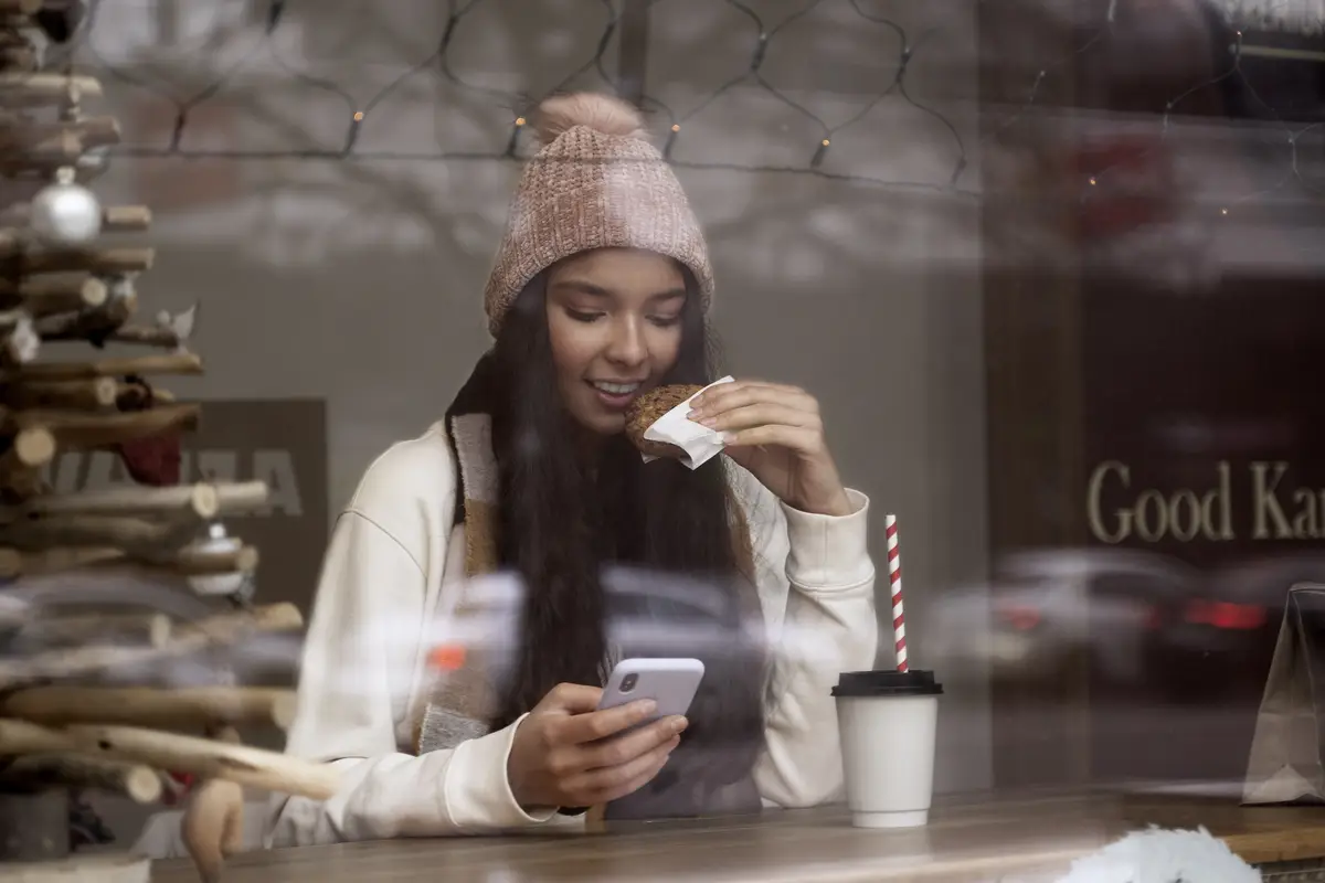 Young woman traveling in winter time